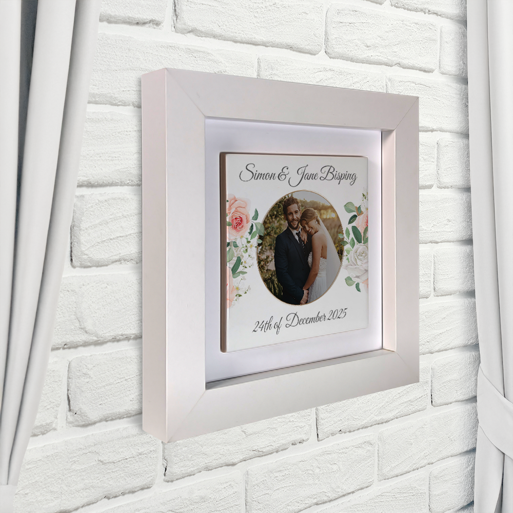 White & Peach Rose Floral Wedding Celebrations - Framed Ceramic Tiles Square